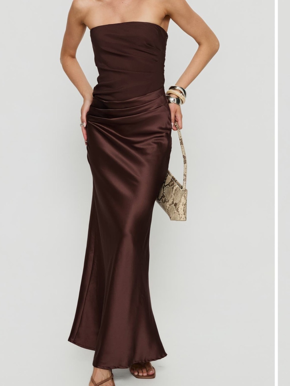 Princess Polly Lulita Pleated Strapless Mixed
Media Gown